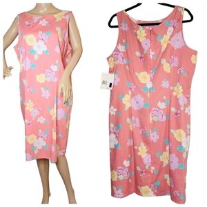 NWT Liz Claiborne Lizsport pink Garden floral cotton sleeveless dress. Size 16.